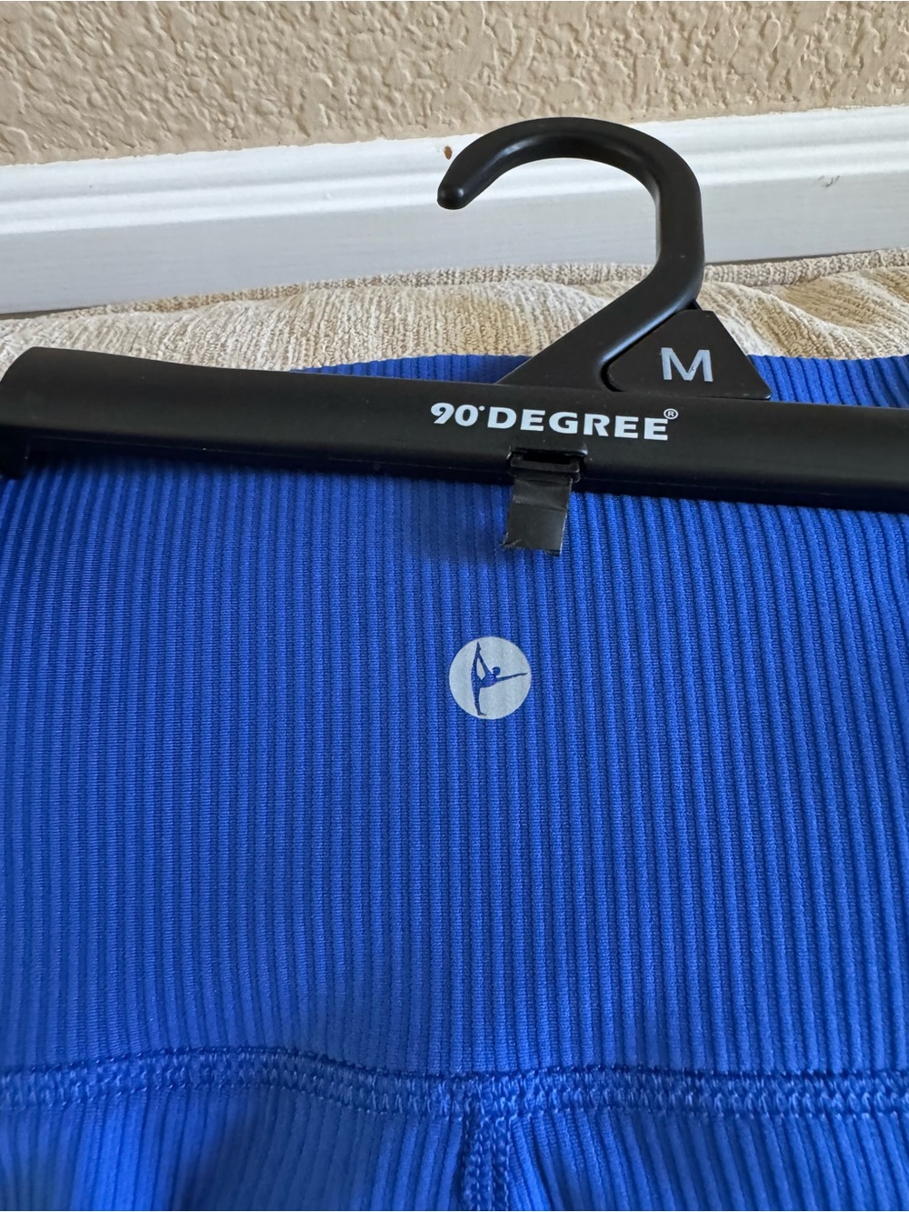 90 Degree By Reflex Ribbed High-Waist Bike Shorts — Black & Blue - Picture 2 of 6